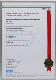 KEMA certificate for 24kV 630A Rear connector per IEC 60502